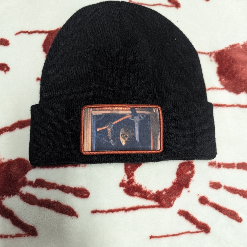 Spencer's Black Beanie with Horror Patch